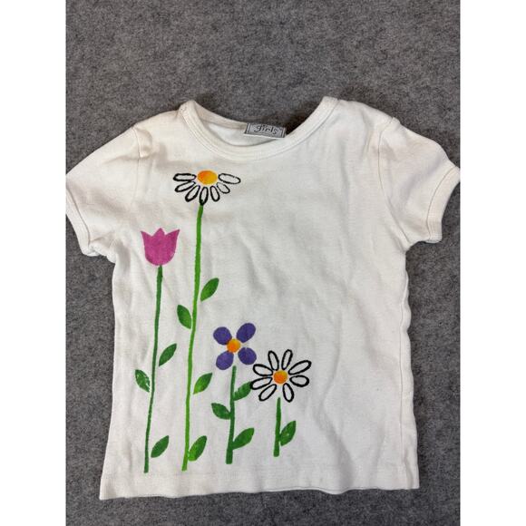 VINTAGE Doctor Designs Girls Shirt Kids Medium White Floral Short Sleeve Tee 90s - Picture 1 of 8